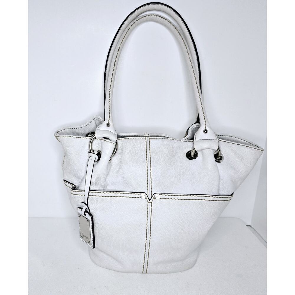 TIGNANELLO White Soft Pebble Leather Shoulder Bag Handbag Multi-pocket